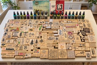 LOT of 177 Like NEW Rubber Craft Stamps + 24 Ink Spray Bottles & 2 Craft Magazines