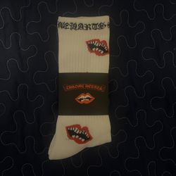 White Chrome Hearts Socks With Red Lips