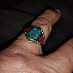 Two Shade Silver And Jade Ring