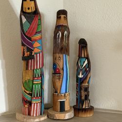 Navajo Longhair Kachina Carvings - Set of 3 - Signed by Jerome Totsoni