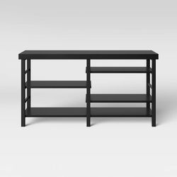 New in box Adjustable Storage TV Stand for TVs up to 50" Black Wood Grain Finish - Room Essentials