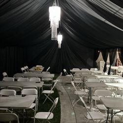 Draping Canopy Tables Chairs Linen Backdrops Balloon Garland Etc…