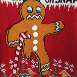 Gingerbread Man Oh Snap with candy cane Ugly Christmas Sweater medium 