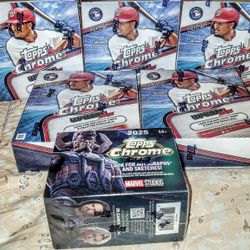 Lot Of (6x) New Factory Sealed Mega & Blaster Boxes Of MLB Topps Chrome & Marvel Studio Topps Chrome 