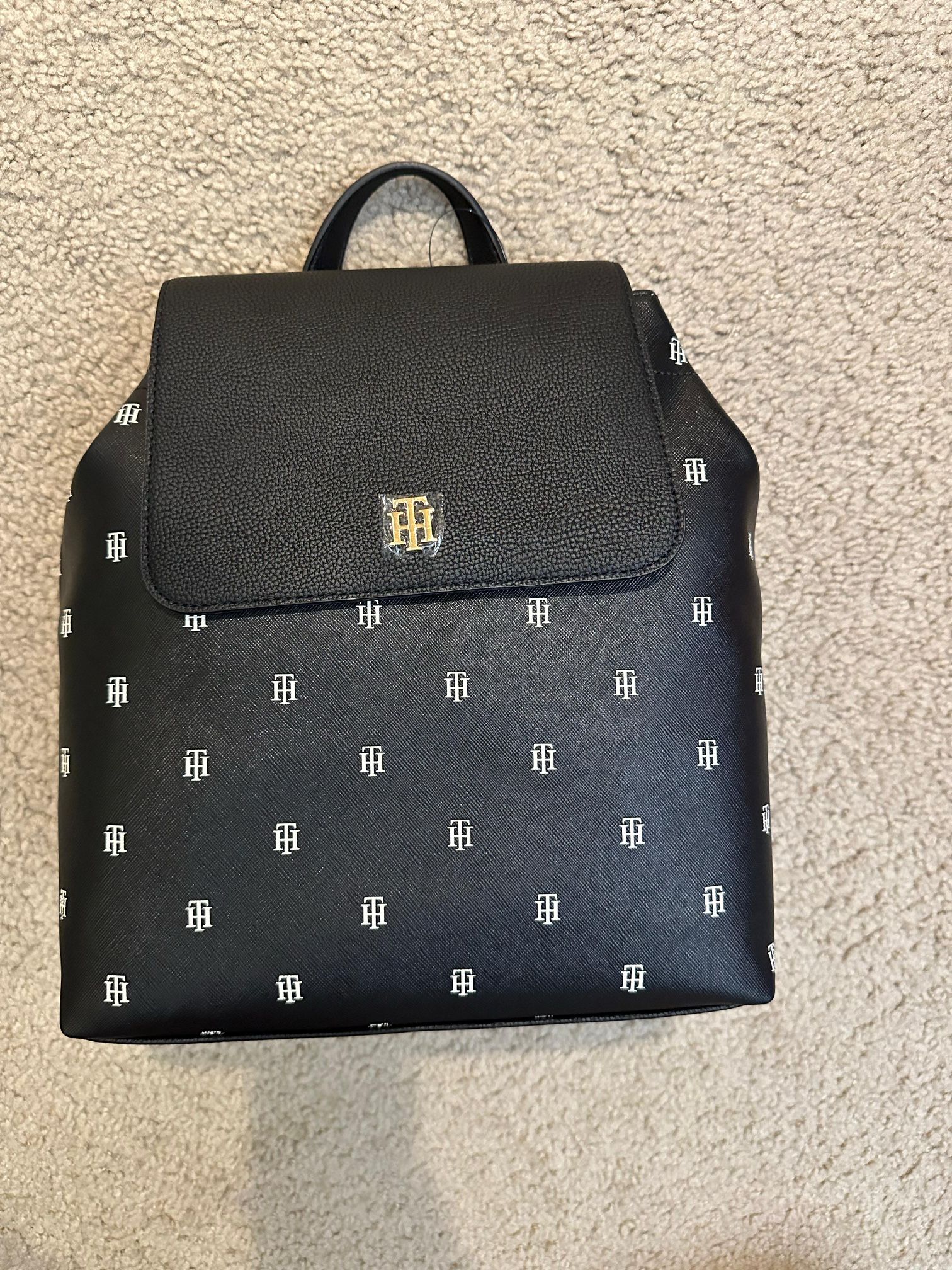 Tommy Hilfiger Women’s Flap Backpack Black Logo (New)