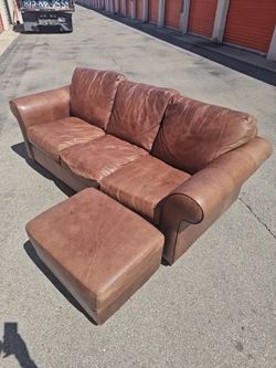 Leather sofa and ottoman