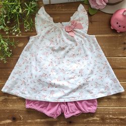 18-24MOS 2-PIECE OUTFIT DUSTY PINK LEAVES & BERRIES BABYDOLL TUNIC W/COORDINATING CORDUROY BUBBLE SHORTS 