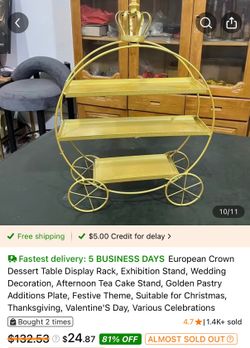 2 Gold Metal Crown Dessert Display Stand