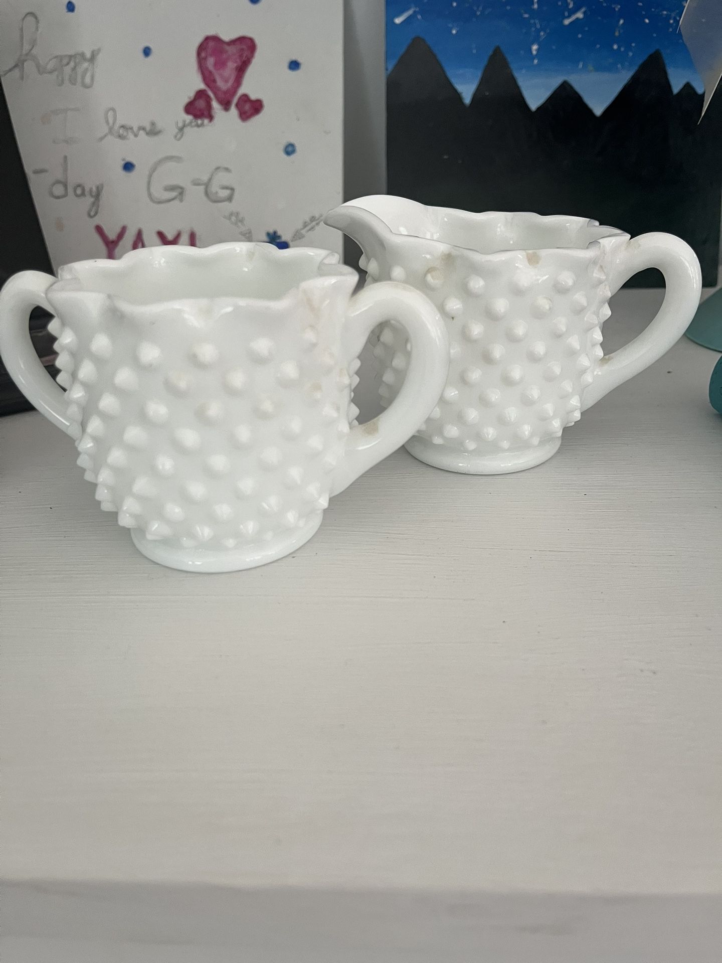 White Hobnail Cream And Sugar
