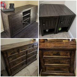 Solid Wood Bedroom Set – Queen Bed + Dressers + Nightstands (Matching Design)