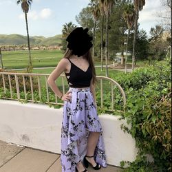 Lavender Floral High-Low Formal Dress