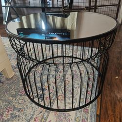 Black metal mirror top table