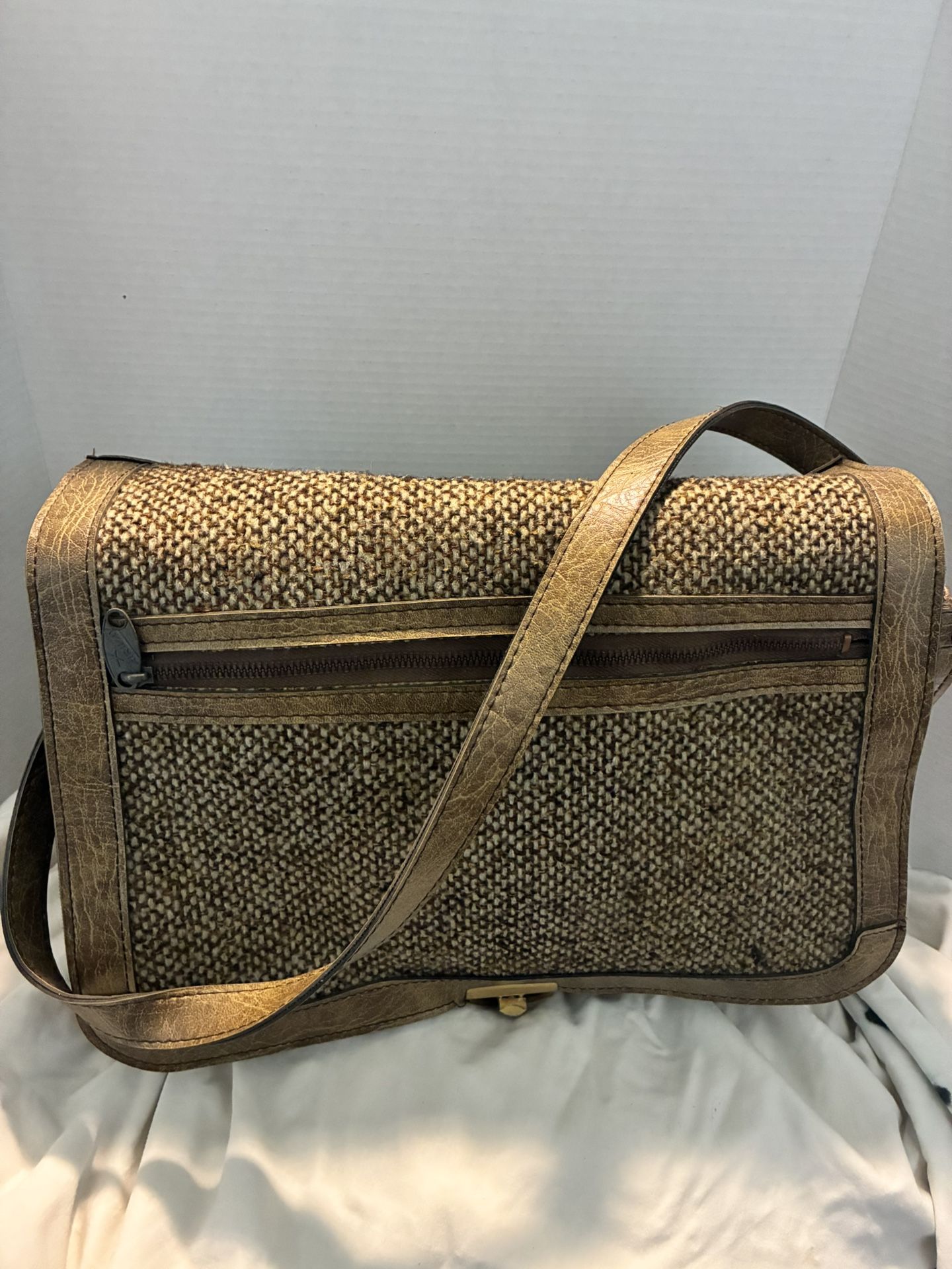 Vintage Shoulder Bag Tweed And Leather