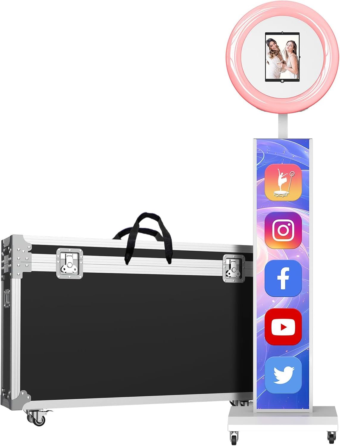 MWE Portable Photo Booth Machine Stand Compatible with Any Ipad with Software APP and Remote Control, RGB Ring Lights Music Sync, Free Custom Logo,Fli