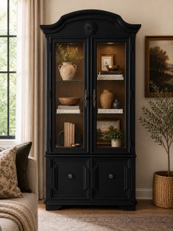 Thomasville Solid Wood Display Cabinet| Modern Black Curio Cabinet