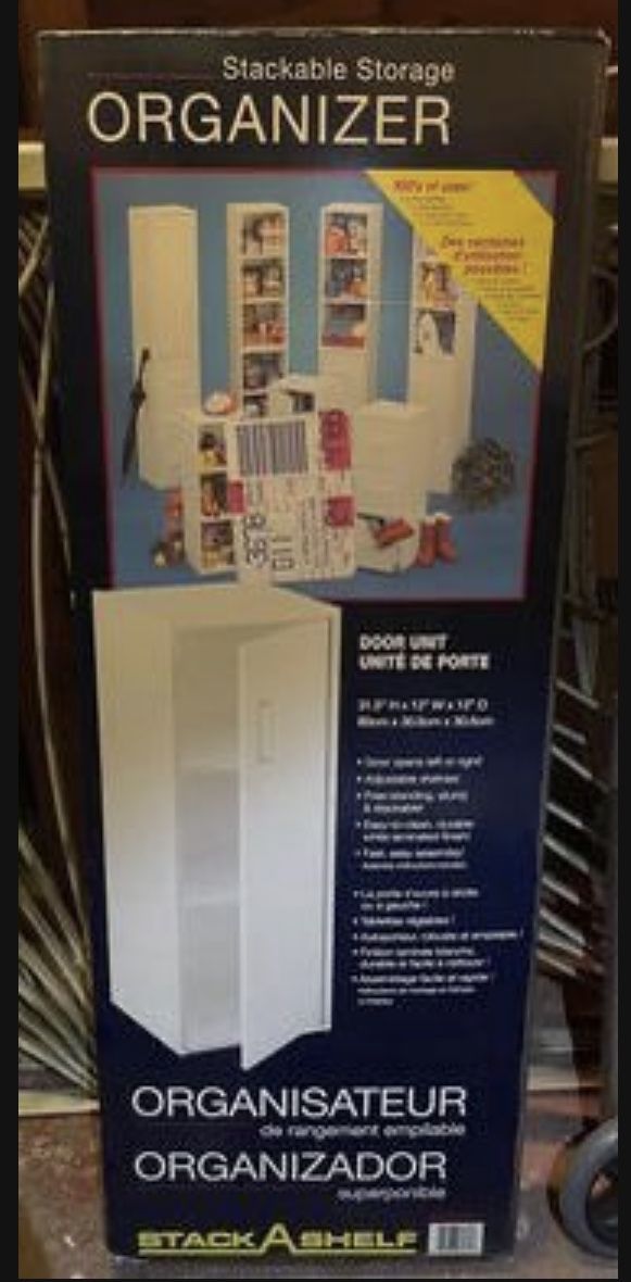 Brand New In Box White Stack-A-Shelf Stackable Storage Organizer Cabinet with Door