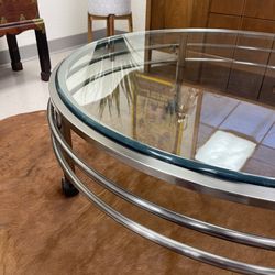 Large Round Glass Coffee Table On Rollers