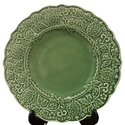 Bordallo Pinheiro Dinner Plate Dish Green Vine Flower Leaf Majolica 4 Lot Set