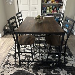 5pc Industrial Angle Iron Dining Set Dark Walnut - Saracina Home