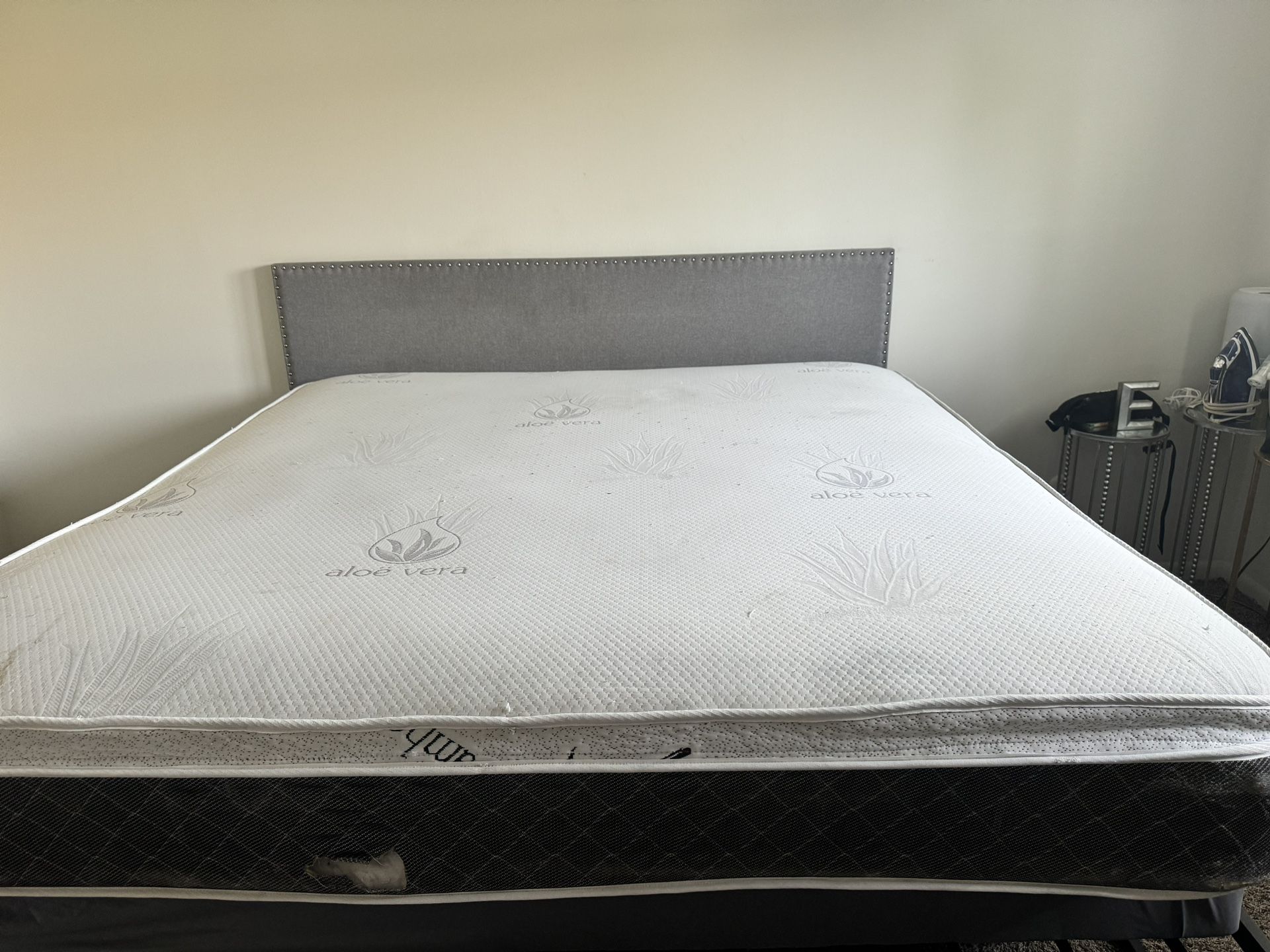 King Size Frame, Box Spring, Mattress, And Headboard
