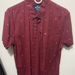 Hollister Muscle Fit Epic Flex stretch  polka dots casual Red Dress Shirt size L