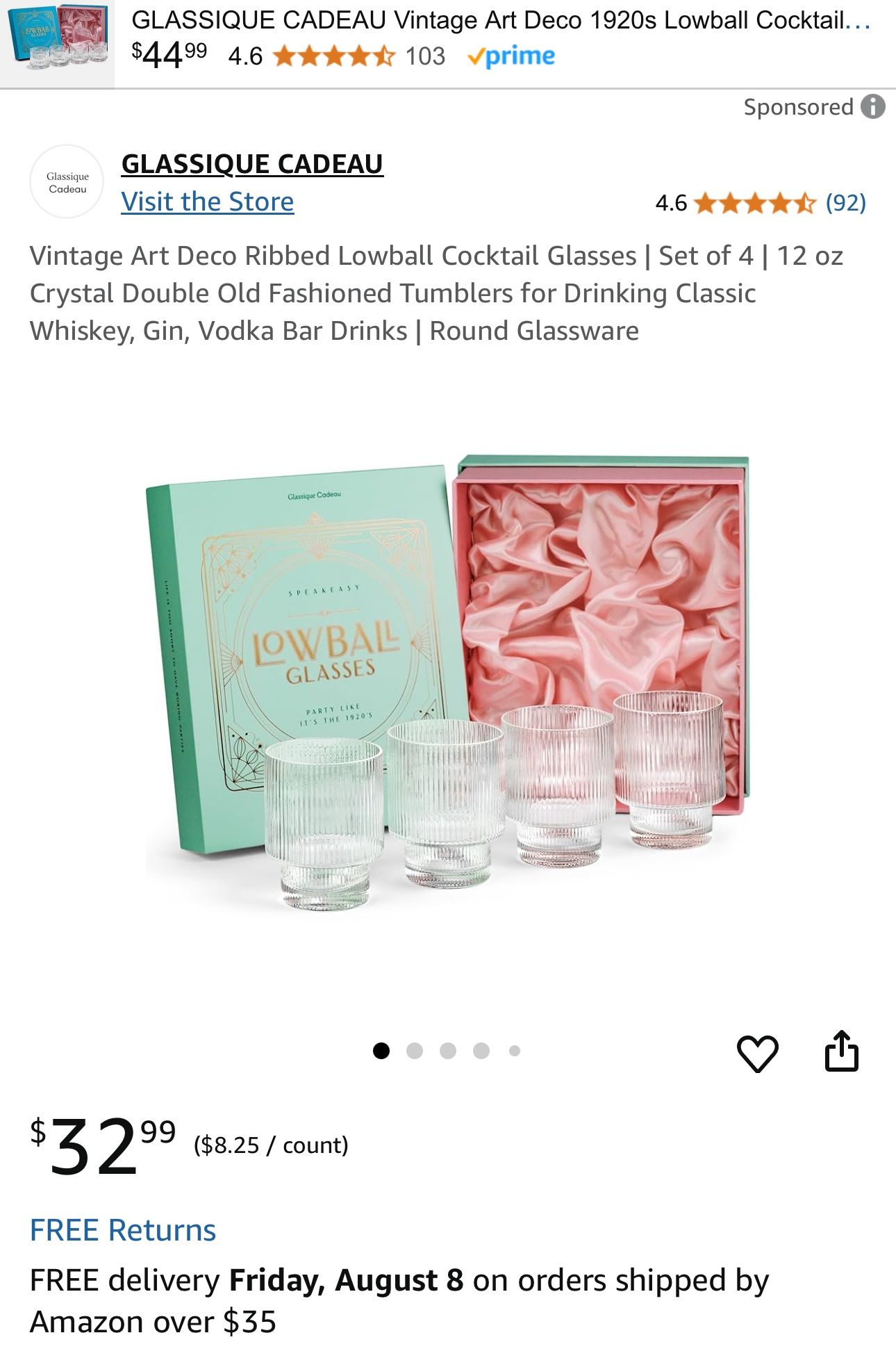 Vintage Art Deco Ribbed Lowball Cocktail Glasses