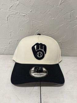 MLB New Era Milwaukee Brewers Off-White Navy Blue 9forty A Frame SnapBack Hats 
