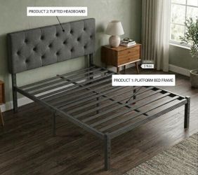 18" Twin-XL Bed Frame & Tufted Upholstered Headboard, Twin/Twin XL,
