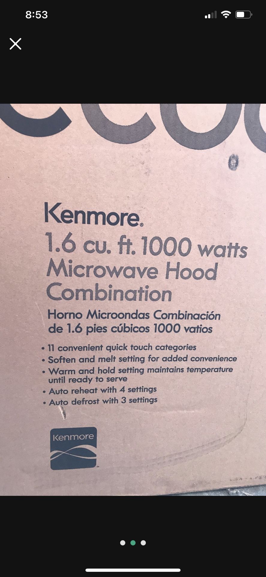 Kenmore Microwave Hood Combination