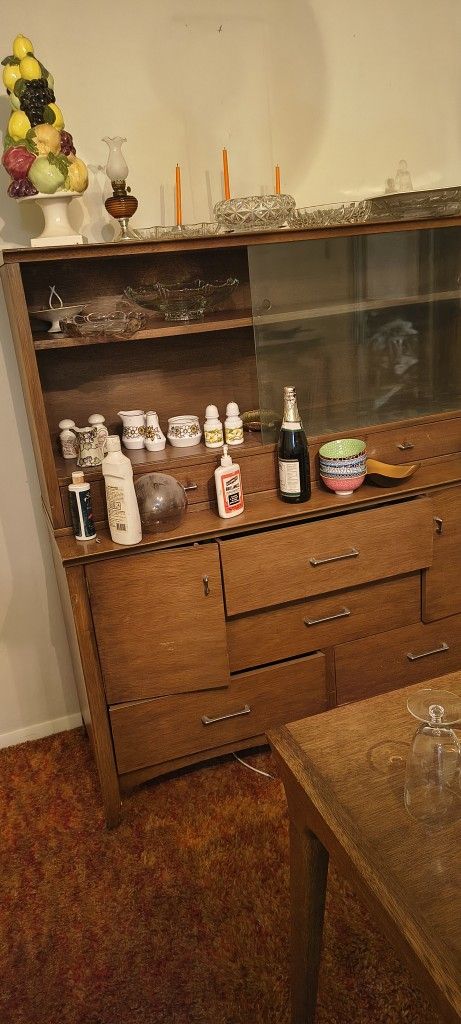 Walnut Wood Kitchen Cabinet And Table And Chairs