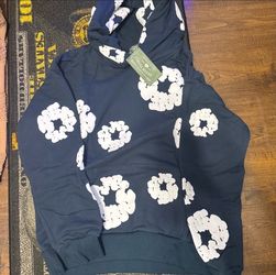 navy blue denim tear size large