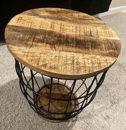 Solid Wood and Metal Basket Side Table w/ storage unit  19 L x 16 W 