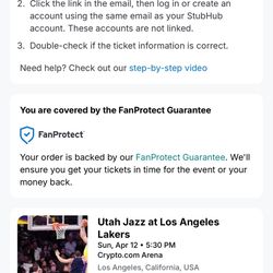 Jazz vs Lakers, Sunday 4/12/26 5:30p https://offerup.com/redirect/?o=Q3J5cHRvLmNvbQ== Arena