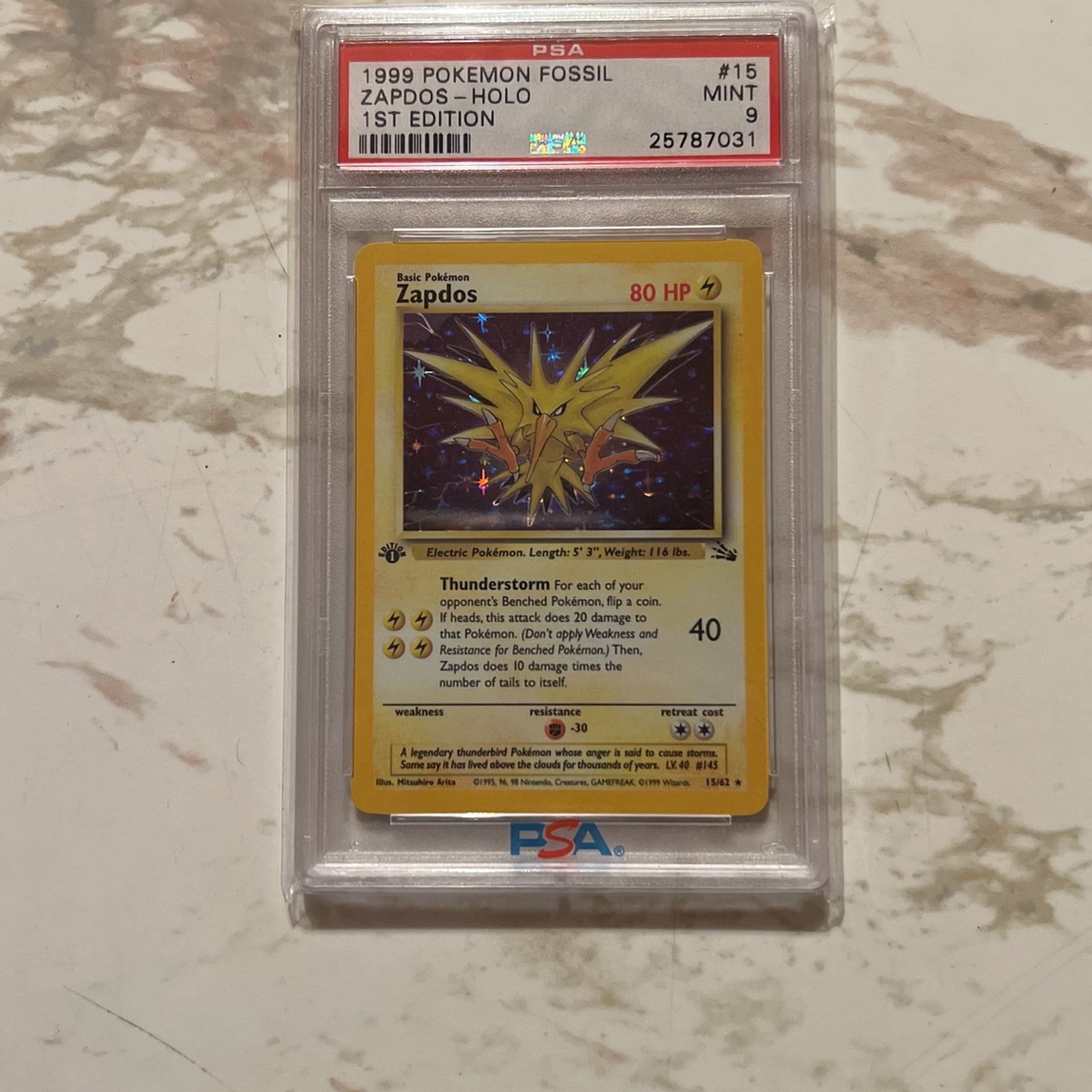 Pokemon Fossil Zapdos #15 Holo 1st Edition PSA 9 Mint