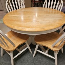 Wooden White Kitchen Table & 4 Chairs