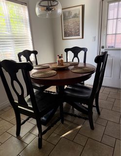Solid Wood Round Dining Table with 4 Chairs - Very Sturdy!