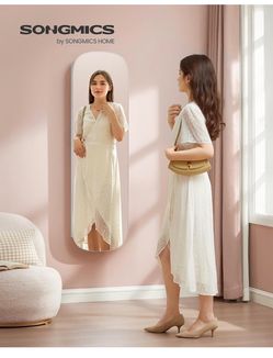 Jewelry Organizer, LED Jewelry Cabinet, Wall/Door Mounted Rounded Wide Mirror with Storage, Cloud White Surface with Cappuccino Beige Lining, AILEAS C