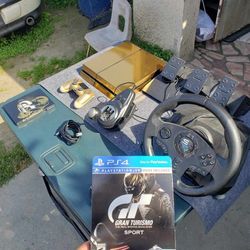 Racing Manual Kitt Stick Sheft with Grand Turismo steel book edition. & Gold PS4 500GB with Fifa 22 n red dead installed. All for $400!