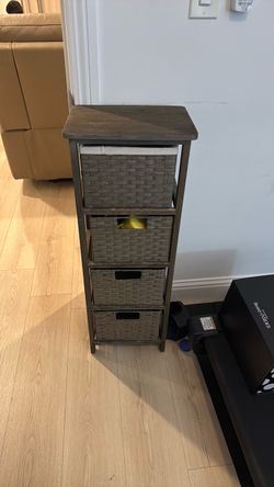 Narrow Storage Tower with Wicker Baskets
