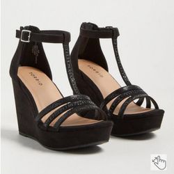 Torrid Wedge Black velvet Extra wide Women's Sandal Size 9WW