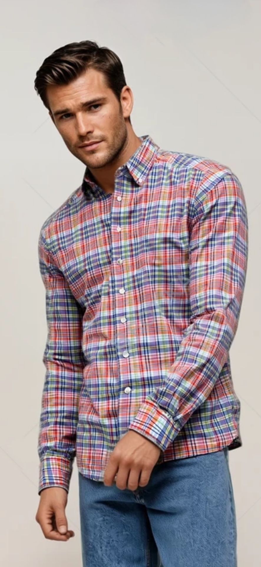 Eton Men's Classic Vibrant Madras Plaid Shirt - Stylish Button-Down - Size 17.5