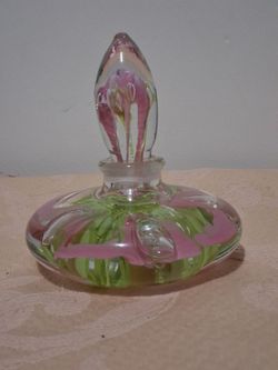 Vintage pink flower perfume bottle or paperweight