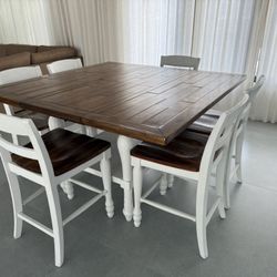 Solid Wood Table 60” X 60” Extendable Counter Height