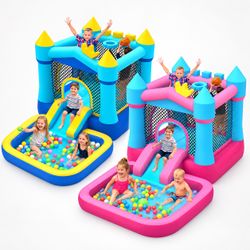 Bounce Castle for Kids-Inflatable Bounce House with Slide&Pool, Jumping Bouncy House with Blower,Basketball Hoop&Ball Pit, Toddler Bouncy Castle for O