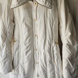 GUESS ADULT MOCK NECK  OFF WHITE  LONG PUFFER  COAT /JACKET  