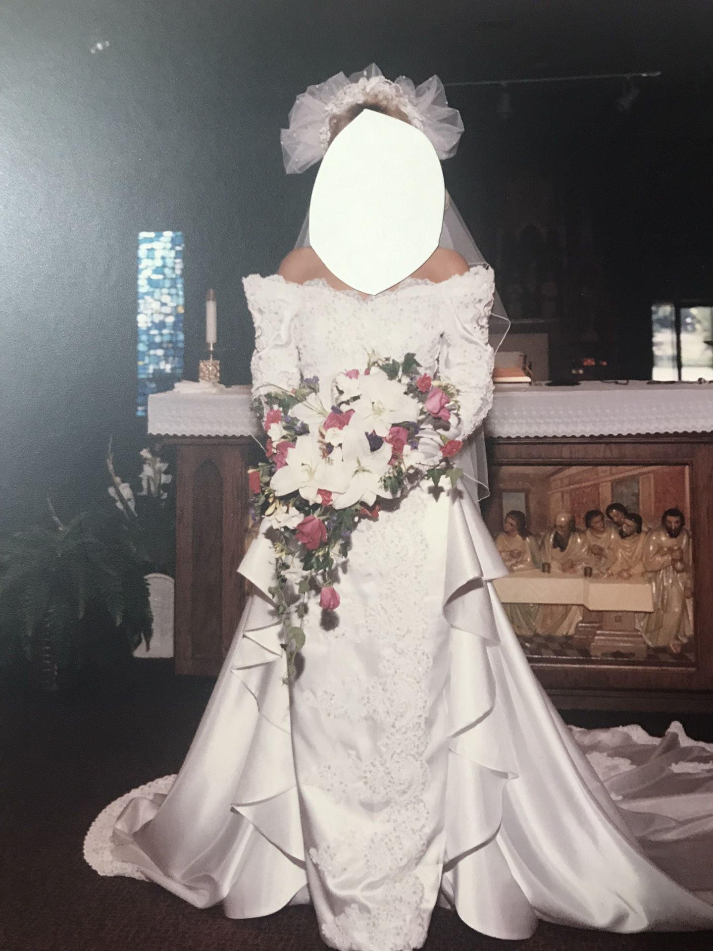 Wedding Dress; Detachable Train; & Veil
