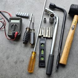 Random tools Wrenches sockets level multimeter hex bit screwdriver