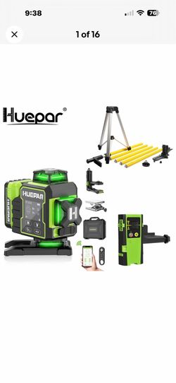 Huepar 16 Lines Green Cross Laser Self-Leveling W04CG+Receiver+Telescoping Pole