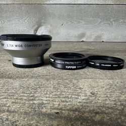 Tiffen Camera Lens Lot 52mm UV Protector Polarizer & 43mm 0.75X Wide Converter 