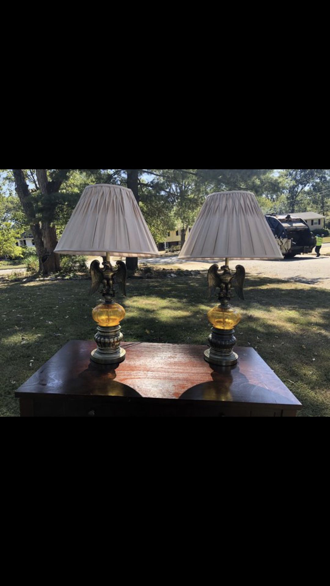 Two vintage eagle lamps